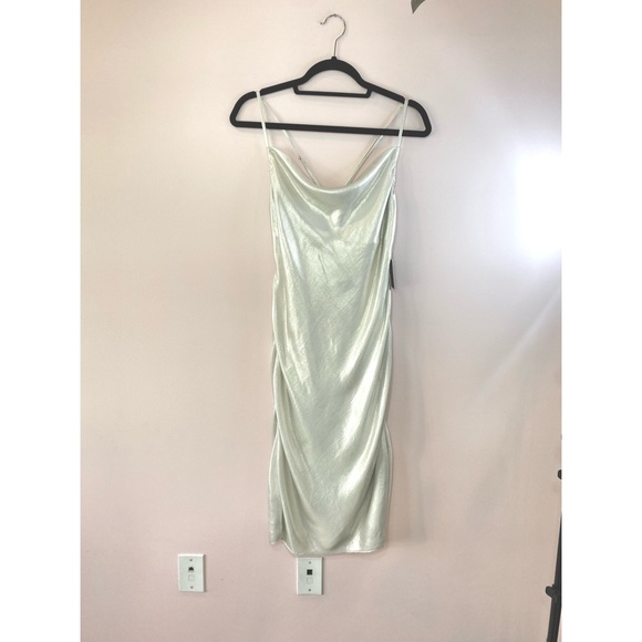 Express Metallic Cowl Neck Cross Back Midi Slip Dress - Picture 5 of 15